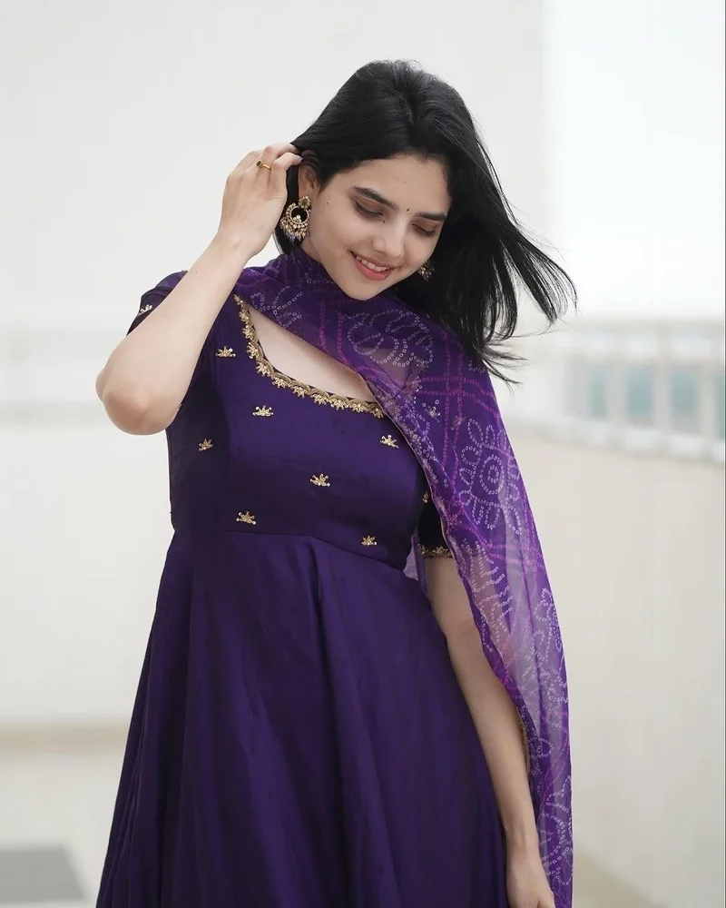 GoSriKi  GoSriKi Women's Rayon Blend Anarkali Embroidered Kurta with Pant & Dupatta (Gumsum Begani-GS_XXL_Begani_XX-Large) for Women | Best Price UAE